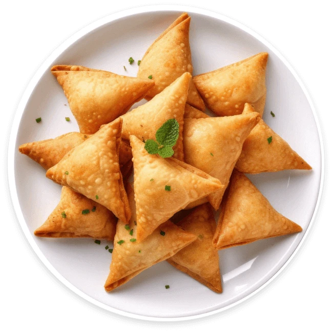 Beef Sambusak Lebanese pastry – nut-free crispy pockets filled with spiced beef and onions, freshly made daily at Aladdin Mediterranean Cuisine Houston.
