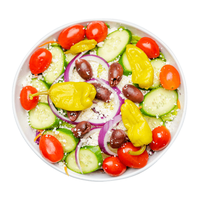 Greek Salad in a white bowl